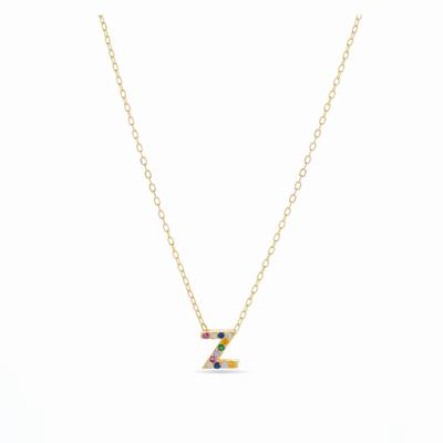 Luxenter Alphabet-Halskette aus 925er Sterlingsilber und mehrfarbigen Zirkonen mit 18 Karat Gelbgoldplattierung Image
