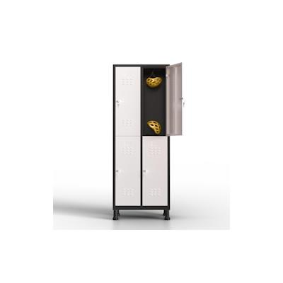 TwinThink Schließfächer, 180x65x40 cm, Metallfächer, 4 Türen, Metallspind, mit Schlüssel, Schließfächer, 4 Türen, Umkleiderschrank aus Metall (Weiß und Schwarz) Image