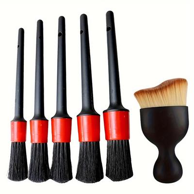 TEMU 6-piece Car Detailing Brush Set For Wheel, Dashboard & Vent Cleaning - Plastic Material, Uncharged, No Battery Car Cleaning Brushes Set