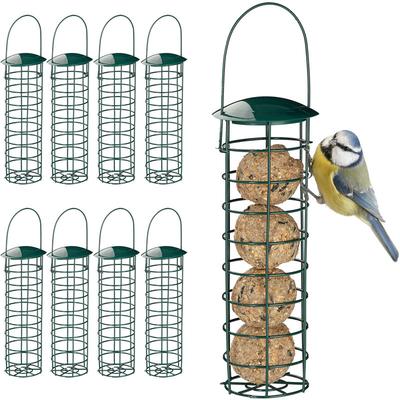 9 x Meisenknödelhalter zum Aufhängen, Futterspender für Wildvögel, Futtersäule mit Dach, Eisen, 31