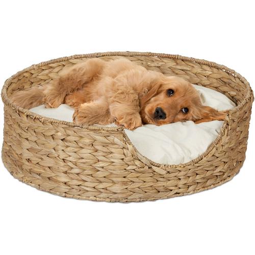 Tierbett für Hunde und Katzen, rund, h x d: 15 x 49 cm, Katzenliege, Hundekörbchen, aus Seegras,