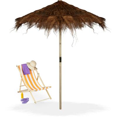 Relaxdays Hawaii Sonnenschirm, Strandschirm HxØ: 250 x 215 cm, handgefertigt, Holz & Palmenblatt,