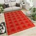 Retro Red Gold Color Geometric Area Rugs Chinese Traditional Lattice Large Indoor Carpet Non-Shedding Easy Care Washable Rugs For Living Room Bedroom Kitchen Entryway Floor Mat 3 X 6