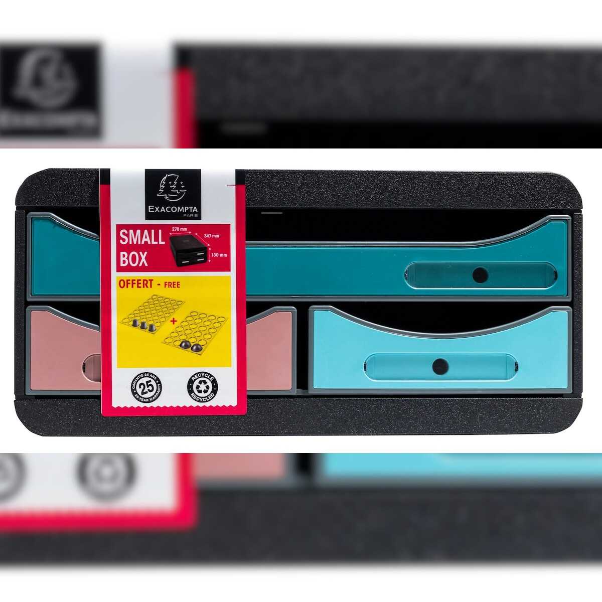 Exacompta 311606D Small Box, Schubladenbox mit 3 Schubladen, Skandi - Mehrfarbig Image