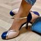 Women's Retro Two-Tone High Heel Pumps – Pink and Blue Bow Detail Ankle Strap, Perfect for Vintage-Inspired Outfits and Casual Chic Looks