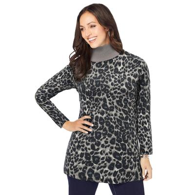 Plus Size Women's Cotton Cashmere Turtleneck by Jessica London in Grey Painterly Cheetah (Size 38/40) Sweater