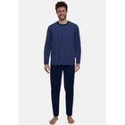 Schlafanzug GÖTZBURG "Clubhouse", Herren, Gr. 50 (M), blau (blau, dunkel, karo), Single Jersey, Obermaterial: 100% Baumwolle, kariert, bedruckt, casual, bequem lang, Rundhals, Langarm, Homewear-Sets, Langarm, Rundhalsausschnitt