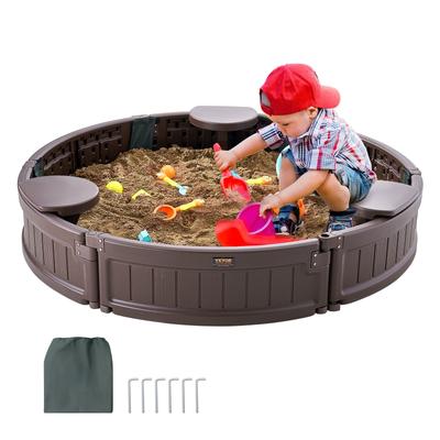 Sandbox with Cover,Square Sand Box, HDPE Sand Pit with Corner Seating and Bottom Liner for Outdoor Backyard, Beach, Park