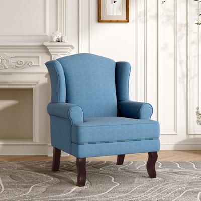 Upholstered Linen Wingback Accent Chair with Rolled Arm