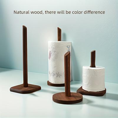 TEMU Easy-install Solid Wood Kitchen Paper Towel Holder - No-drill, Countertop Roll Storage Rack For Home & Dining