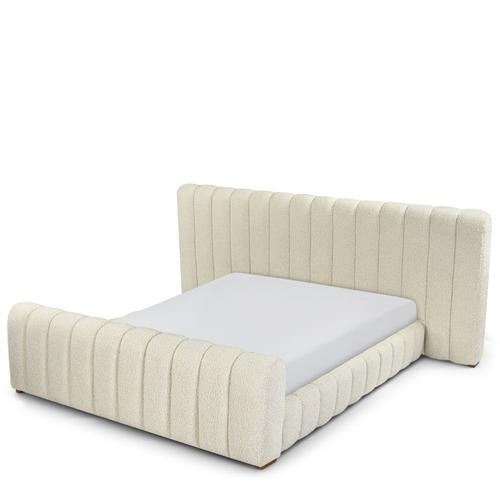 Bett SNOW 180x200 - Bett 180x200, Bouclé Stoff in Oatmeal Weiß & Holz