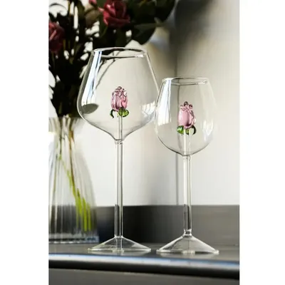 Creative 3D Rose Champagne Flute Custom Wine Glass Goblet Tumbler Mug Cup with Rose Inside Lovely