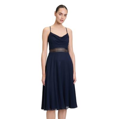 Cocktailkleid VERA MONT "Vera Mont Cocktailkleid mit Wasserfallausschnitt", Damen, Gr. 40, Normalgrößen, blau (night sky), Chiffon, Obermaterial: 100% Polyester recycelt., festlich, tailliert kurz, Wasserfallausschnitt, ohne Ärmel, Kleider, Stickerei Image