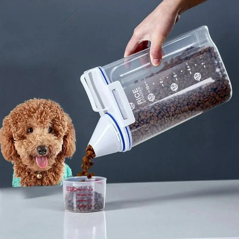 Conteneur de stockage des aliments pour animaux de compagnie, avec poignée de tasse à mesurer, distributeur hermétique et étanche de stockage des aliments pour animaux de compagnie, seaux portables