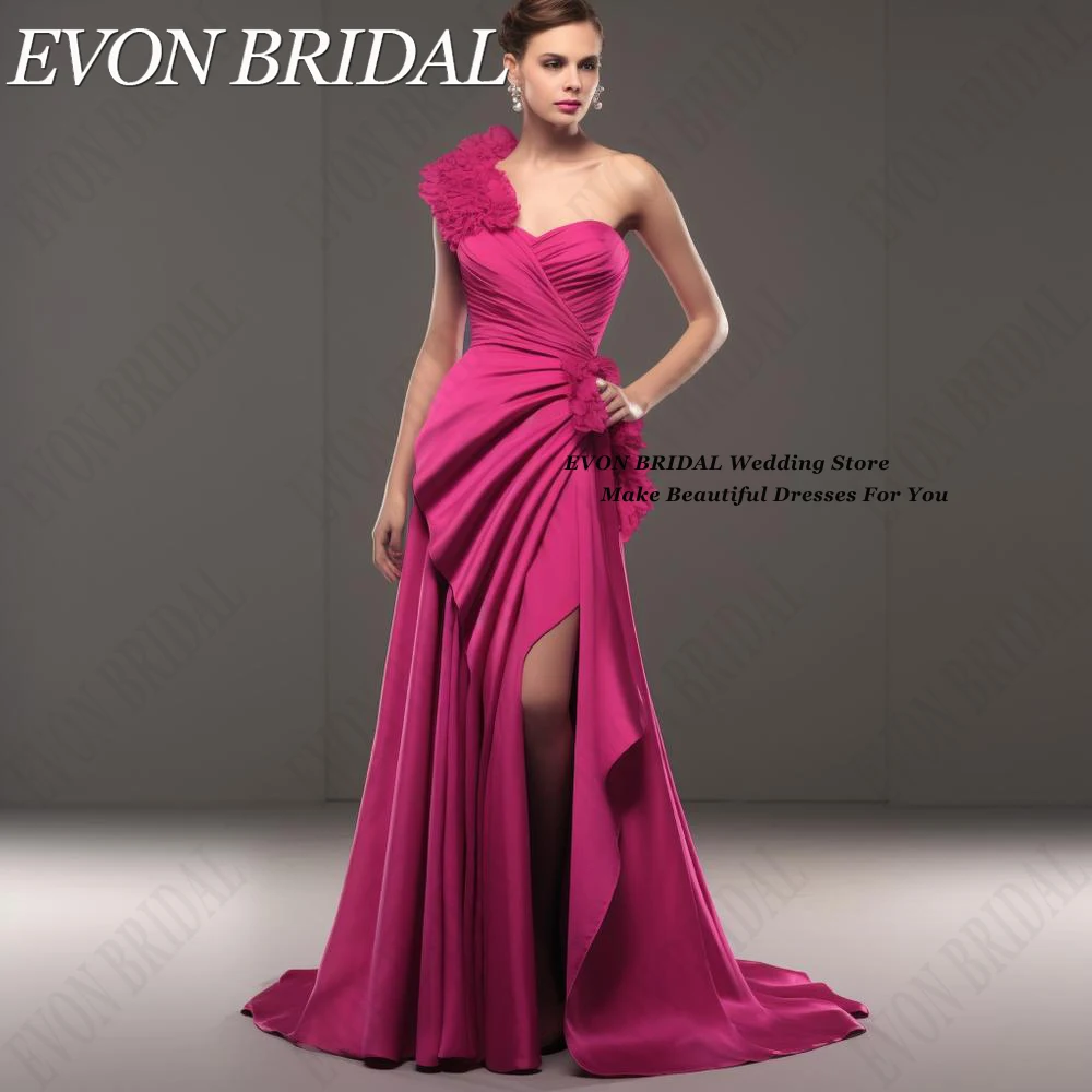 Evon braut blumen one-shoulder prom party kleider fuschia formelle anlass kleider mit split vestidos elegantes para mujeres