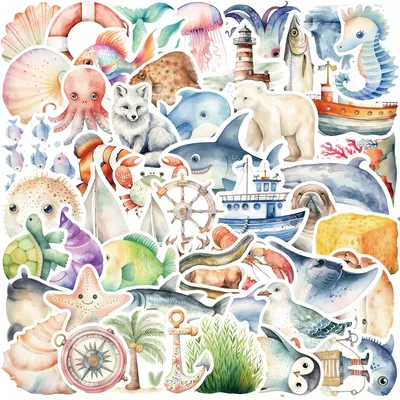 50 stücke Aquarell Unterwasser Tier Cartoon Graffiti Aufkleber DIY Telefon Laptop Notebook Koffer wasserdicht Aufkleber Kind Spielzeug Geschenk Image