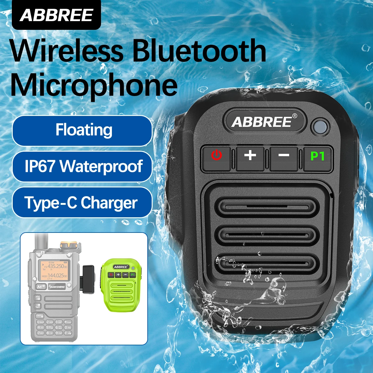 Abbree Walkie Talkie drahtlose Bluetooth-Mikrofon Lautsprecher Mikrofon wasserdicht für Baofeng UV-21 Quan sheng UV-K6 Retevis Radios Image