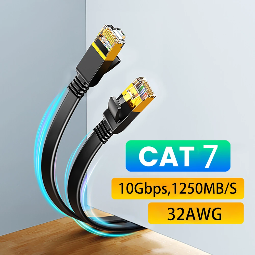Cat 7 Ethernet-Kabel Cat7 High Speed Flat Gigabit STP RJ45 LAN-Kabel 10 Gbit/s 1250 MB/S Netzwerkkabel Patchcode Router Ethernet Image