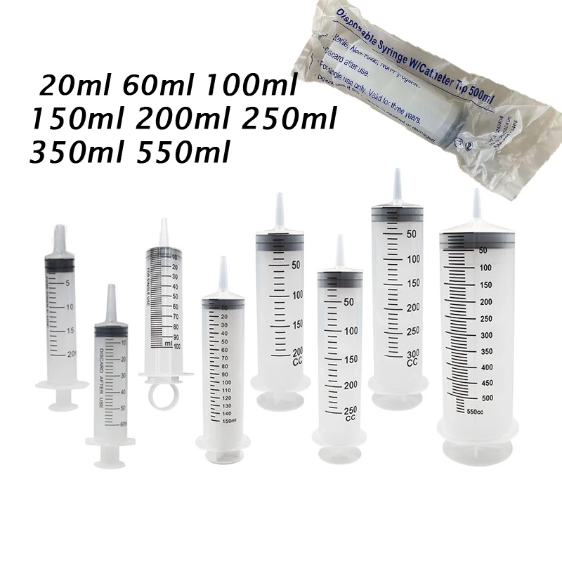 20ml-550ML Large Capacity Syringes Reusable Needle Tube Barrel Oil Fluid Scale Suction Vacuum Syringe Pump Extractor Hose 30-100