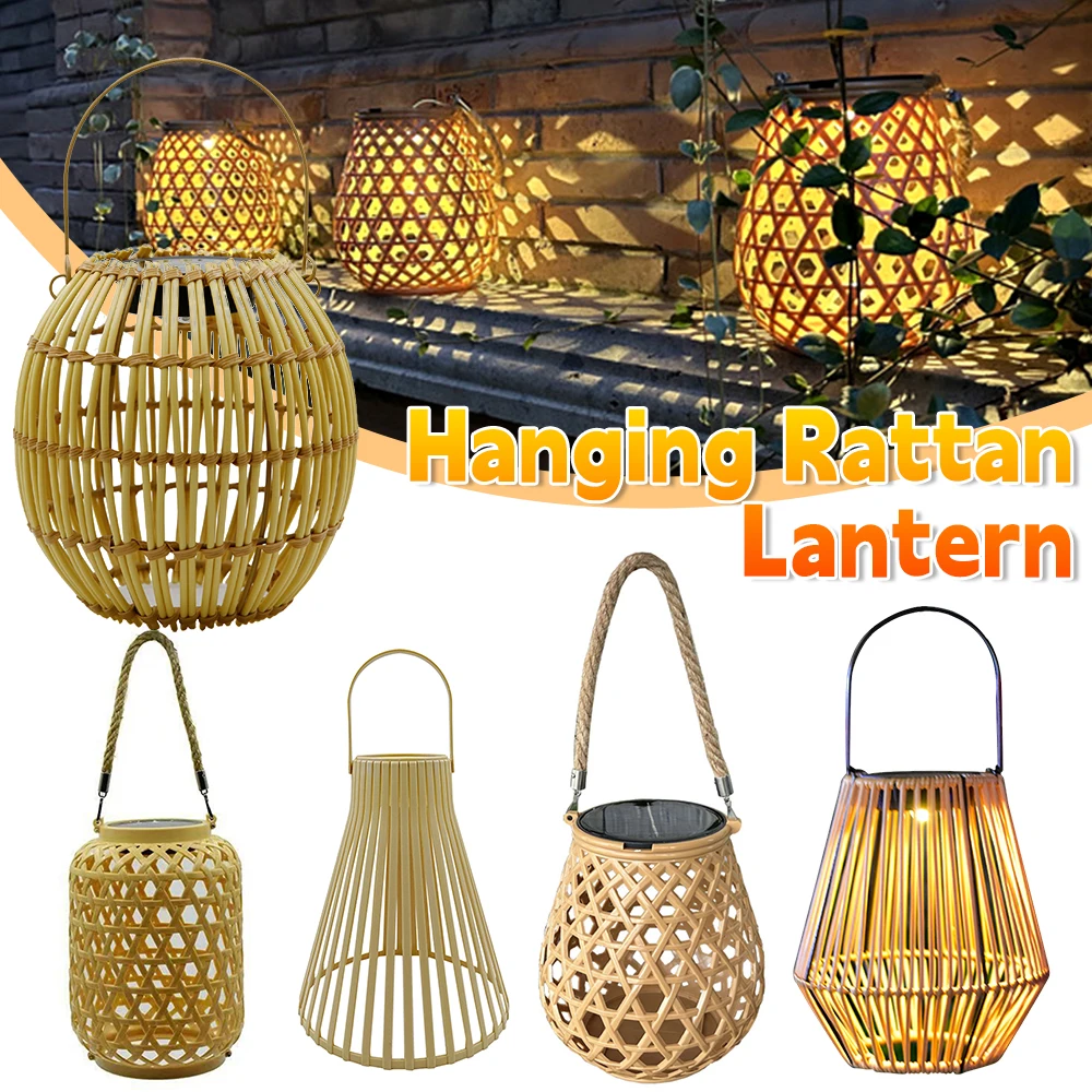 Solar hängen Rattan Laterne im Freien Solar Licht Balkon Bambus Kronleuchter Lampe Atmosphäre gewebte Solar Lampe Garten dekoration