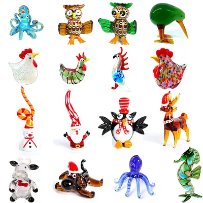 Handmade Glass Blown Animal Figurines Crystal Paperweight Sculpture Modern Miniatures Home Decor Christmas Kids Gift