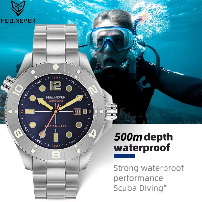 FeelNever Mode Casual Sport Mann Uhr Japan Mechanische Bewegung Edelstahl 500M Wasserdichte Uhr Saphirglas männer Uhren Image