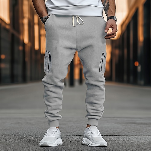 Herren Fleecehosen Jogginghose Trainingshose Jogginghose Jogger Hose Hosen Cargo-Jogginghose Kordelzug Elastische Taille Multi Pocket Glatt Komfort Warm In voller Länge Outdoor Casual Täglich Sport Image