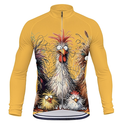Herren Radtrikot Tiermotiv Langarm Fahhrad T-Shirt Oberteil mit 3 Gesäßtaschen Mountainbike MTB Straßenradsport Schnelltrocknend Frontreißverschluss Feuchtigkeitsableitend Sport Schwarz Weiß Gelb Image