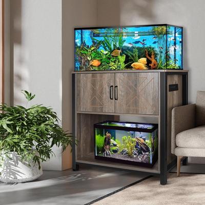 36 in. L Metal 40-50 Gallon Fish Tank Stand with Cabinet and Plug