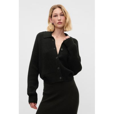 Gap Womens Black CashSoft Long Sleeve Ribbed Collar Cardigan - Black