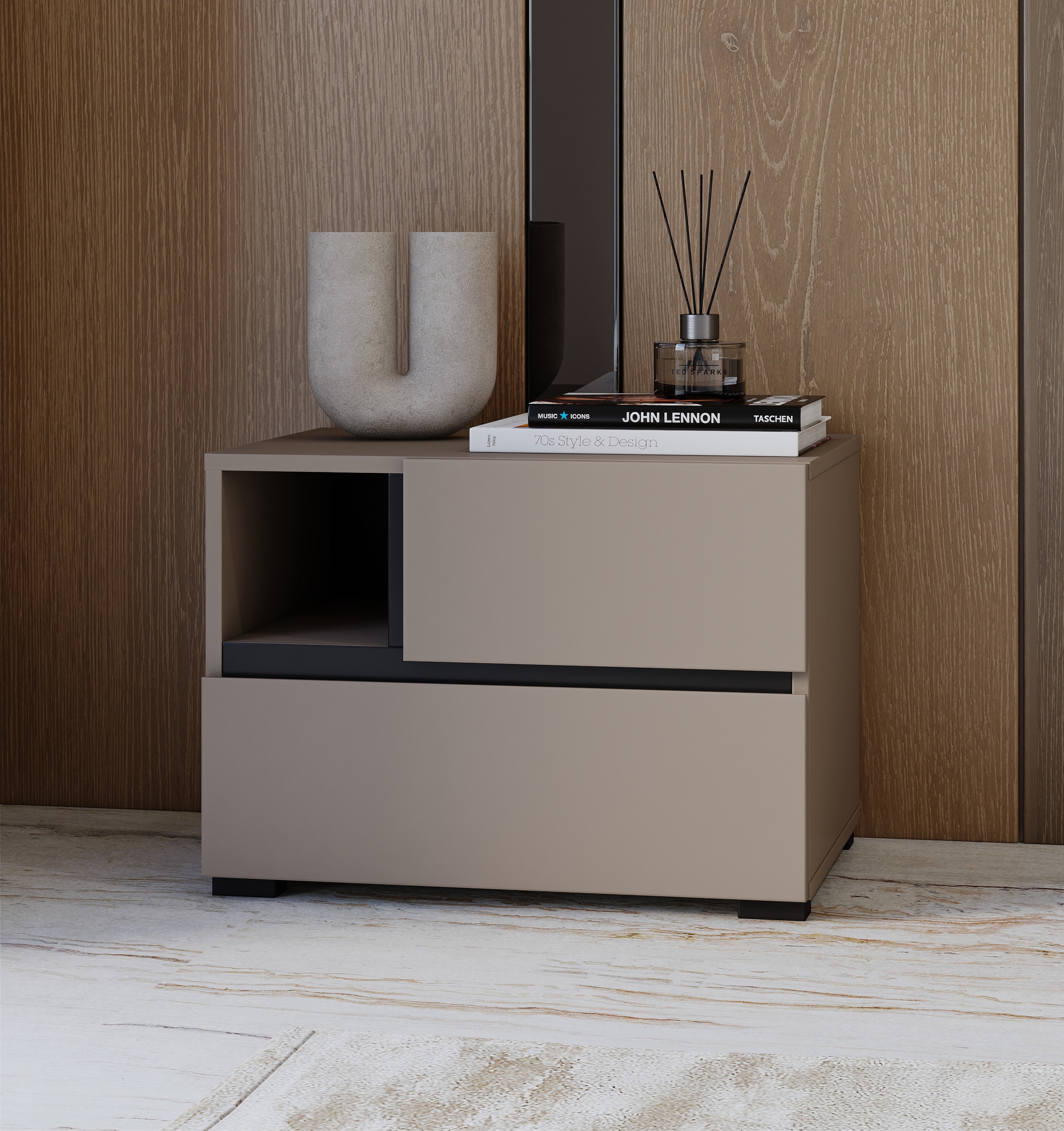 Nachtkommode OTTO HOME "Cross, moderner griffloser Nachtschrank", braun (congo), B:55cm H:40cm T:40cm, FSC-zertifizierter Holzwerkstoff, Melamin, Sideboards, Nachttisch, Nachtkonsole mit 2 Schubladen