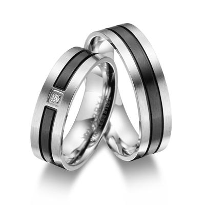 Trauring MARRYA "Edelstahl Ringe Trauringe Eheringe Partnerringe" Gr. 52, schwarz (damen ring, silber, schwarz), Fingerr