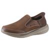 Slip-On Sneaker SKECHERS "SLADE-", Herren, Gr. 45, braun (dunkelbraun), Leder, Textil, casual, Schuhe, Slipper, Freizeitschuh, Halbschuh mit Goga Mat Funktion