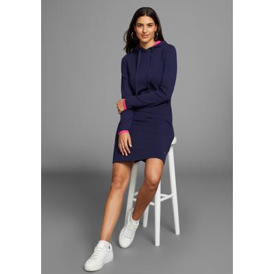 Strickkleid LAURA SCOTT, Damen, Gr. 48, N-Gr, blau (marine, pink), Strick, Obermaterial: 50% Viskose, 28% Polyester, 22% Polyamid, unifarben, kontrastfarbene Details, casual, figurumspielend mini, Langarm kontrastfarben, Kleider, mit pinken Farbdetails Image