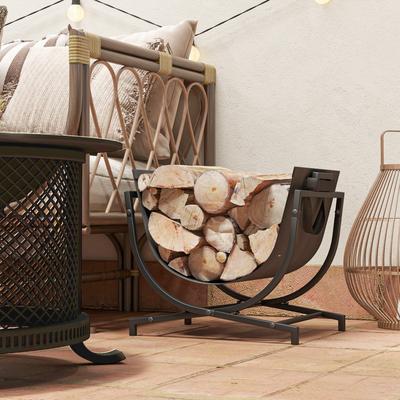 Outsunny 17" Folding Firewood Rack with Carrier, Wood Storage Holder