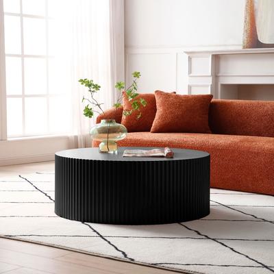 Round Coffee Table Side Relief End Table Drum Center Cocktail Table