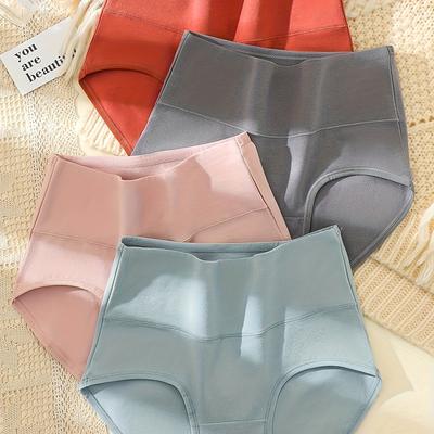 TEMU 4pcs Solid Seamless High Waist Briefs, Sexy Comfy Breathable Intimate Panties, Women's Lingerie & Underwear