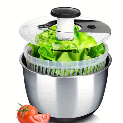 TEMU 1pc 6.33qt - Large Stainless Steel Pump Salad Spinner With Drain, Bowl, And Colander - Quick And Easy Multi-use Lettuce Spinner, Vegetable Dryer, Fruit Washer, Pasta And Fries Spinner