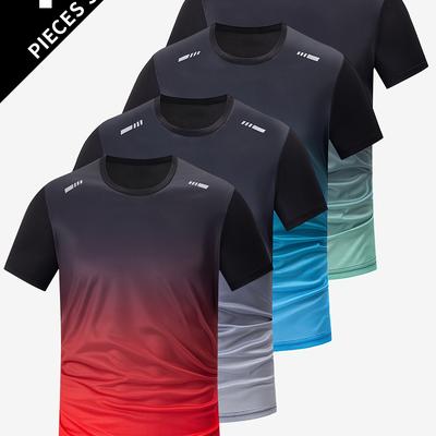 TEMU 4 Pcs Men' Gradient Moisture-wicking Athletic T-shirts, Breathable And Quick-drying Top For Running And Fitness Training