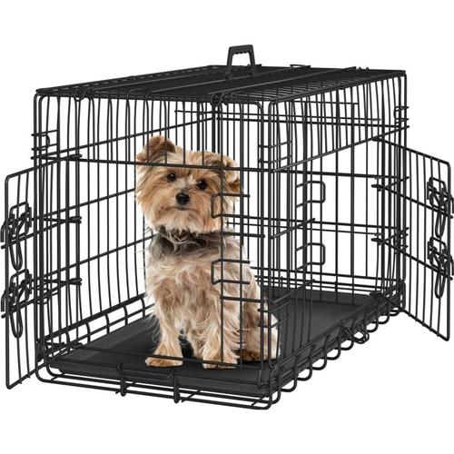 Hundekäfig klappbar mit 2 Türen, Hundebox für zuhause mit Trennwand, Hundetransportkäfig mit