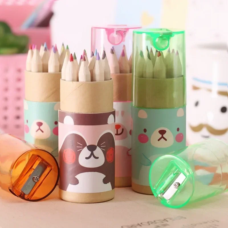 12 crayons de couleur avec taille-crayon crayons de couleur en bois pour enfants dessin Art fournitures de papeterie Crayons pour enfants ensemble de crayons