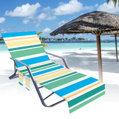 Portable Beach Chair Towel Long Strap Beach Bed Chair Towel Cover With Pocket For Summer Outdoor Garden Pool Sun Lounger Cover