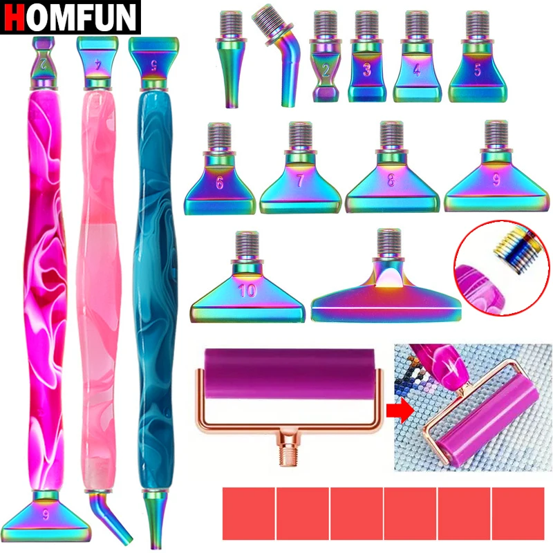 HOMFUN Kit de stylos artistiques pour peinture diamant 22 pièces : poignée confortable ergonomique, pointes en acier de précision, rouleau et argile dans une boîte cadeau, bricolage idéal