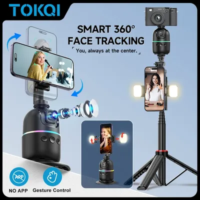TOKQI-P03 Auto Face Tracking Gimbal AI Smart 360° Rotation Desktop Phone Holder for Smartphone & Action Camera Vlog Stabilizer