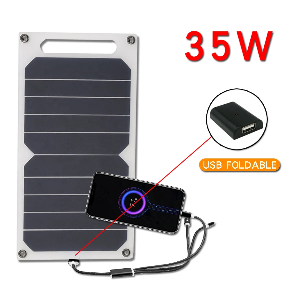 5–35 W Solarpanel mit USB, wasserdicht, für Outdoor-Wandern und Camping, tragbare Batterie, Handy-Ladebank, Ladepanel 6,8 V Image