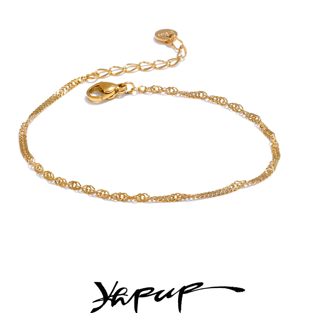 Yhpup dünneres Edelstahl-Metall-Chic-Kettenarmband, wasserabweisend, 18 Karat PVD-beschichtet, stilvoller Handgelenkschmuck, Bijoux Image