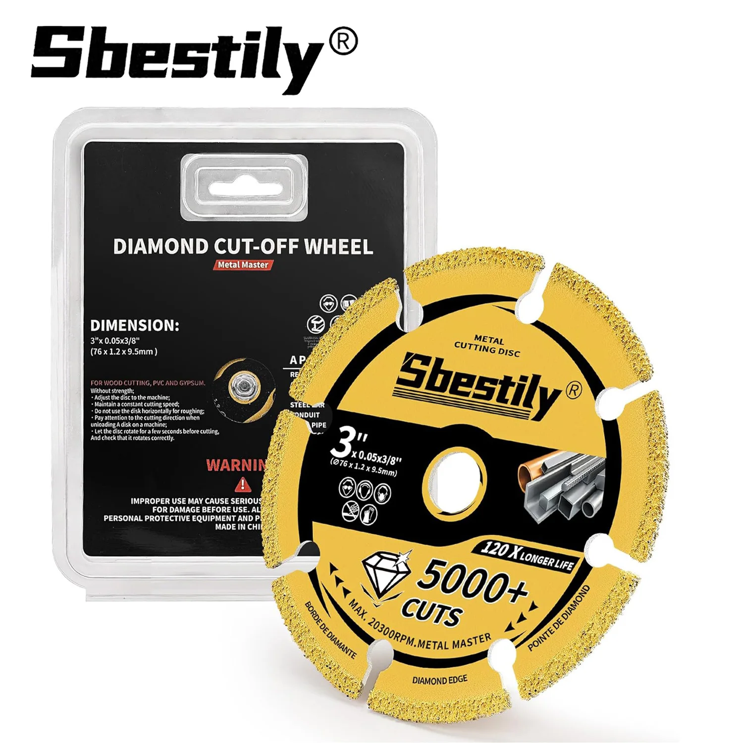 Sbestily 76mm Diamant-Trennscheibe 3 Zoll Hartmetall-Sägeblatt Industriequalität Trennscheibe zum Schneiden von Bewehrungsstahl, Eisen und Edelstahl Image