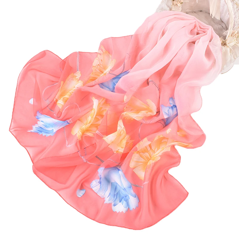 Neue elegante Lotus Print dünne atmungsaktive Chiffon Damen Schal Dekoration Tourismus Sonnenschutz Schal Damen Charge