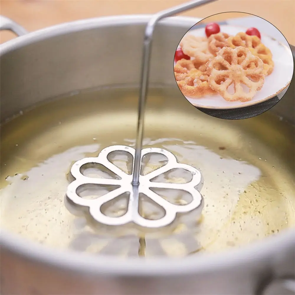 Aluminium Schwedische Rosette Eisen Maker Waffel Timbale Formen Trichter Kuchen Ring Maker Cookie Backen Form Bunuelos Form Mit Griff Image