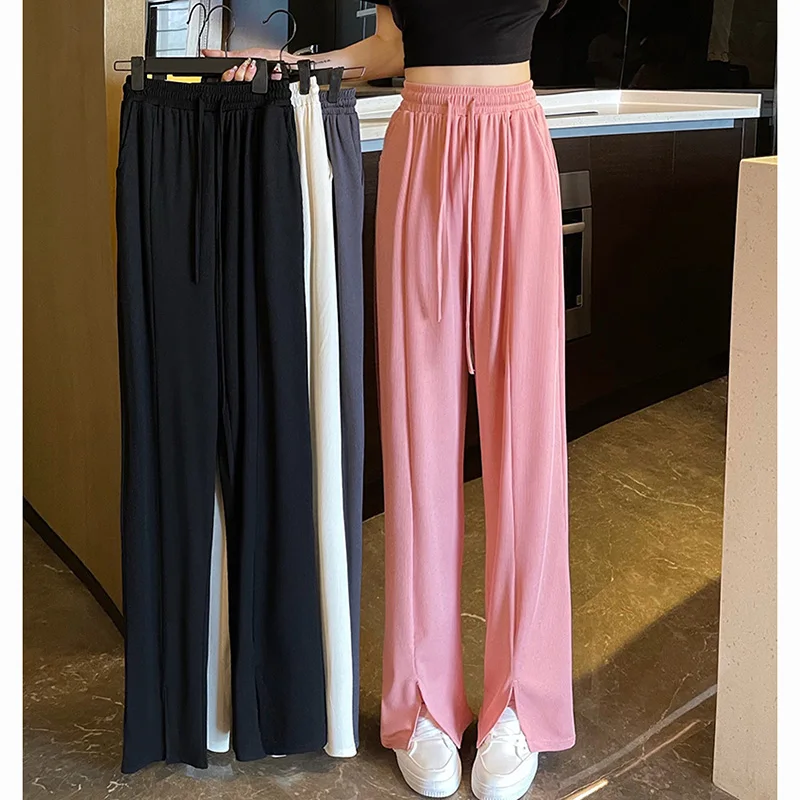 Neue Frauen Baggy außerhalb Sommer hose Dame weites Bein gerades Bein Pendel hose weibliches Split-Design hoch taillierte Drapier hosen Image